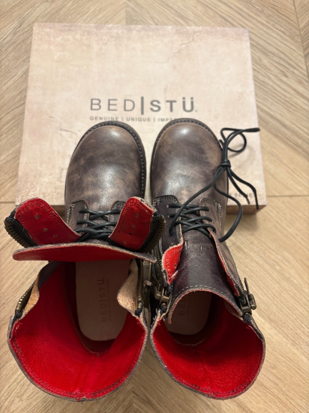 !!!NWT BEDSTU boots, size 7.5, Black Driftwood color, leather, double zipper!!!